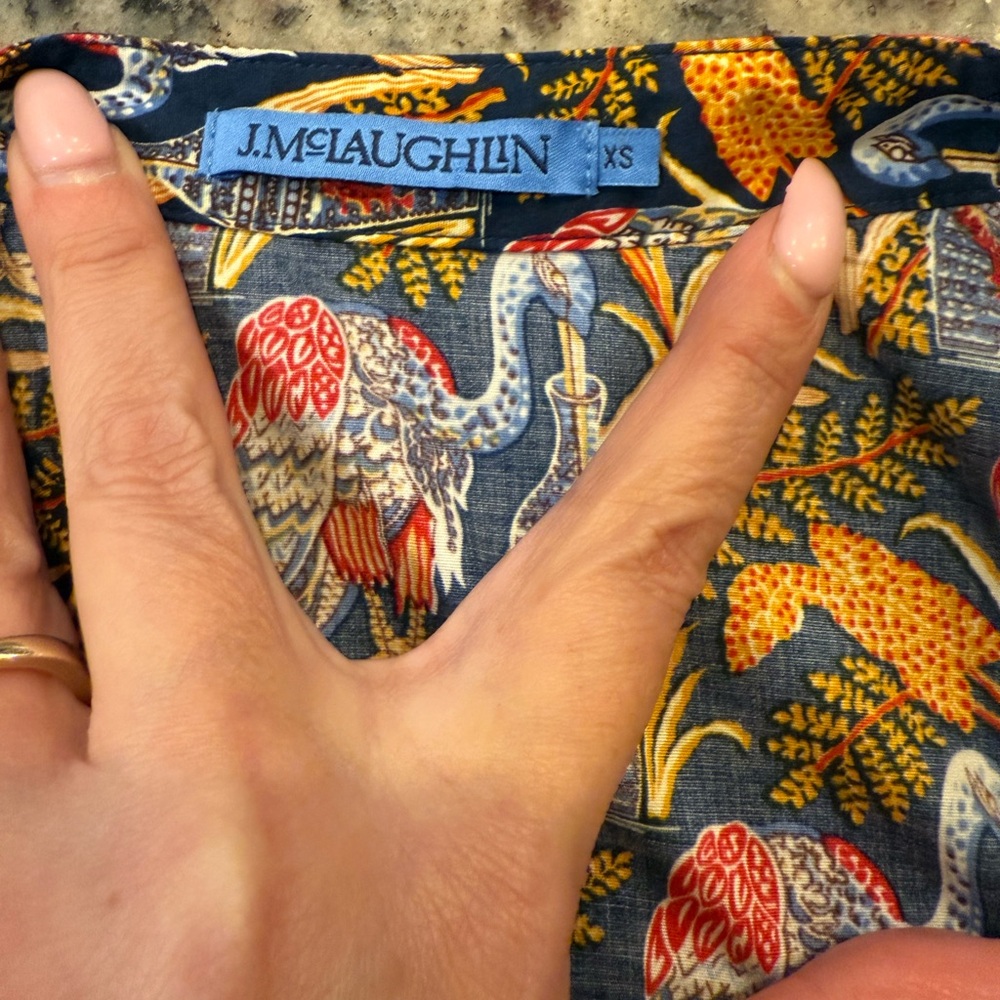 J. McLaughlin Blue and Red Patterned Blouse